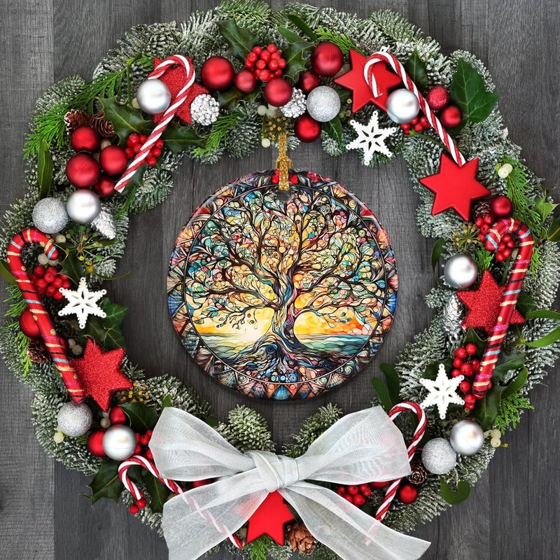 Touber Stained Ceramic Tree of Life Ornament - Christmas Decorations for Office, Room, Home - Holiday Present Ideas - Image 5